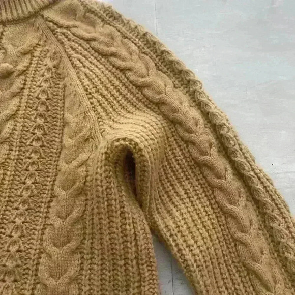 J. Crew Wool Blend Azra Pom Pom Cable Knit Mock Neck Sweater Size Medium preppy - Picture 9 of 11